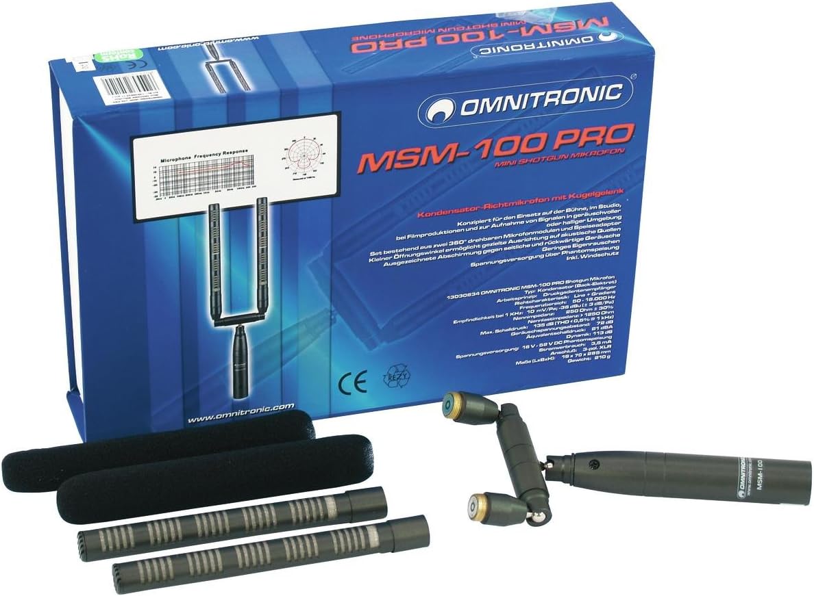 Omnitronic MSM-100 Pro Shotgun Microphone packaging and components