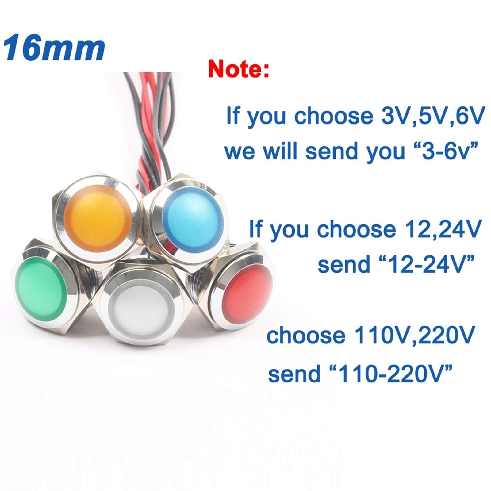 Lampada Spia HUSA 6mm A Testa Piatta Impermeabile IP67, 3V 6V 12V 24V 220V, Luce Indicatore LED Rossa Verde In Metallo Con Cavo Da 150mm - Foto 11