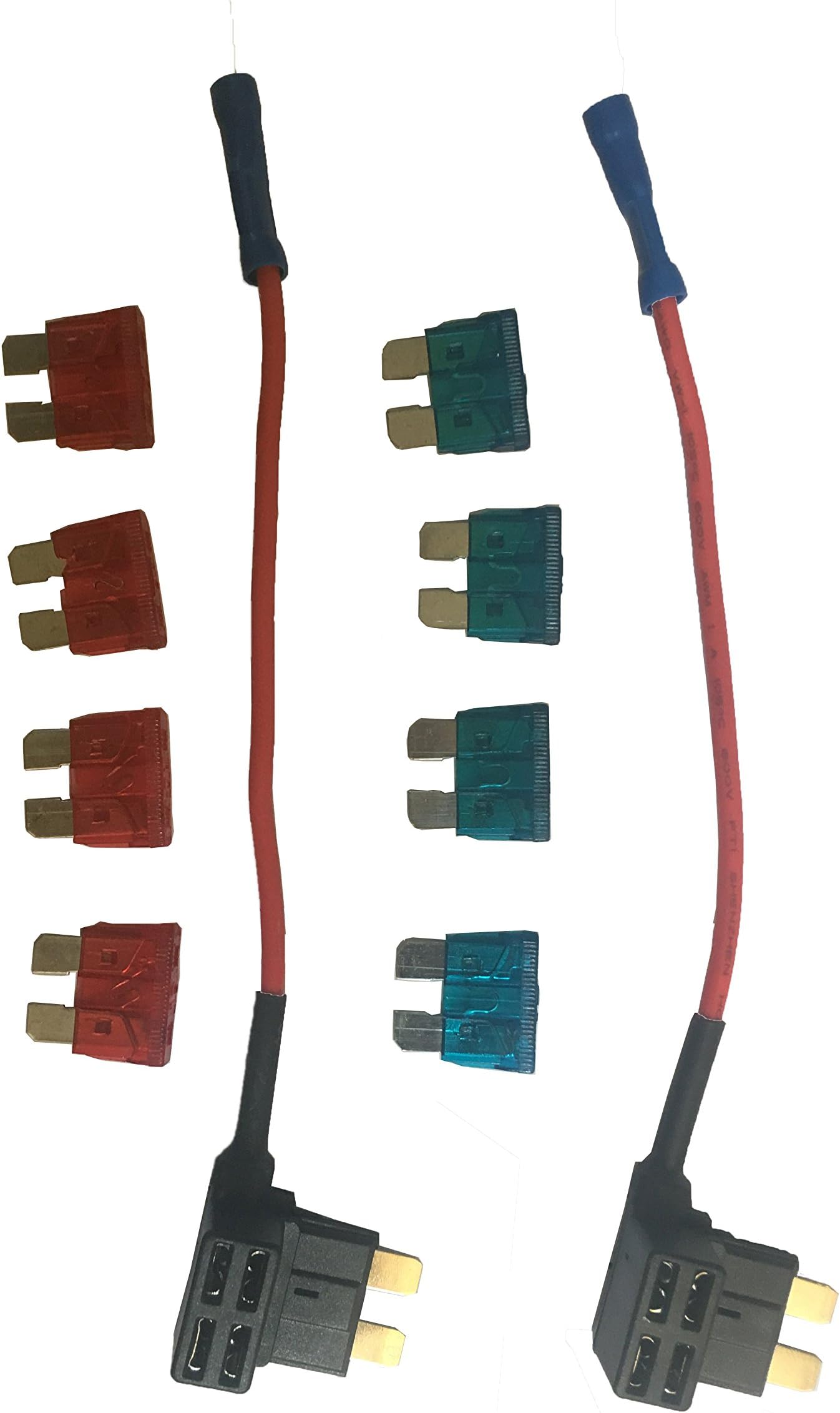 KOLACEN Automotive Car Truck 2 Pieces 16 Gauge Add-a-Circuit Fuse TAP Adapter for Standard Blade Type Fuse + 8 Pieces Fuse 5Apm 7.5Apm 10Apm 15Apm (Standard 10A15A)