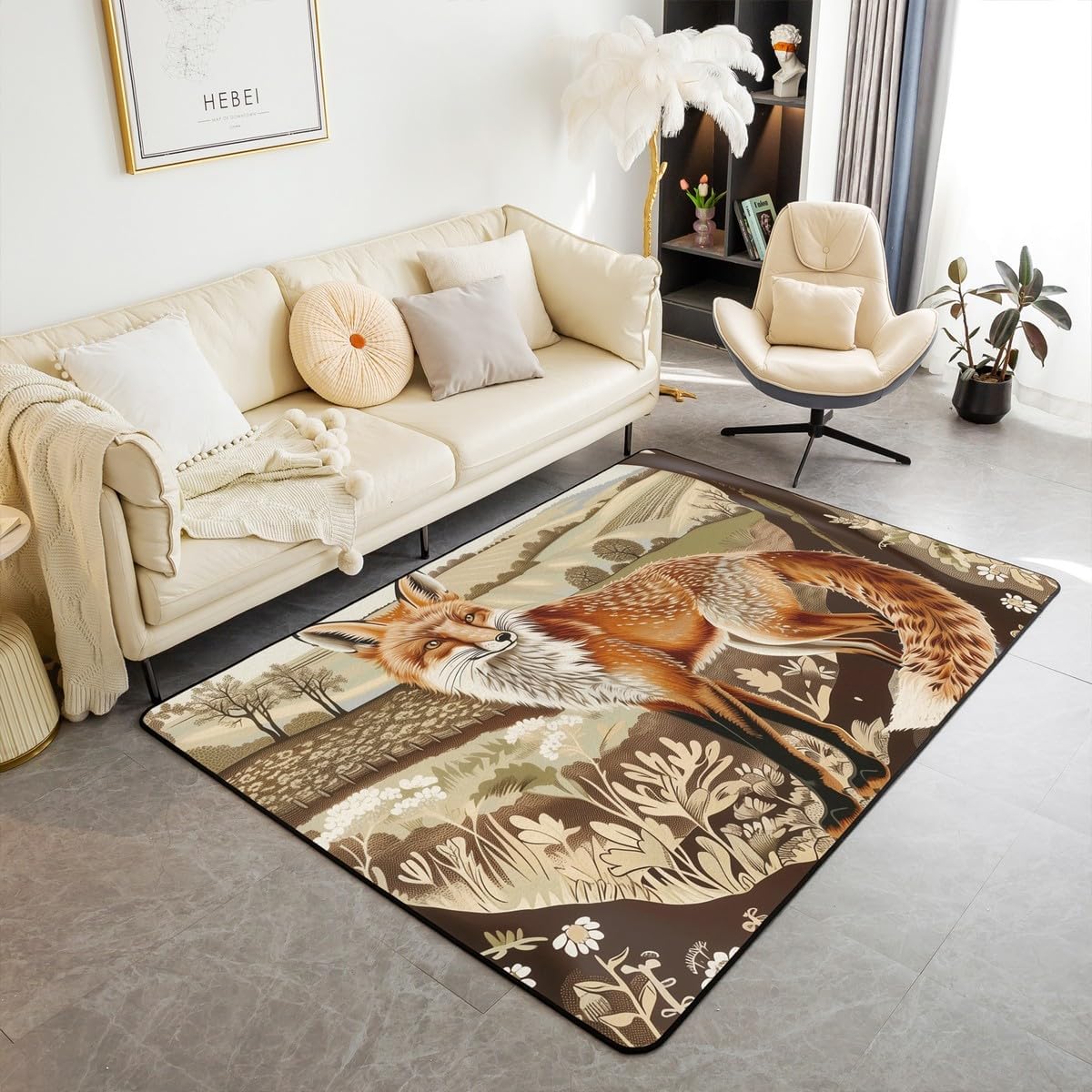 Feelyou Kids Rabbit Area Rug 3x5 Bunny Boho Damask ecorative Rug for Boys Girls Blossom Flowers Pattern Living Room Rugs Western Farmhouse Wild Animal Indoor Floor Mat