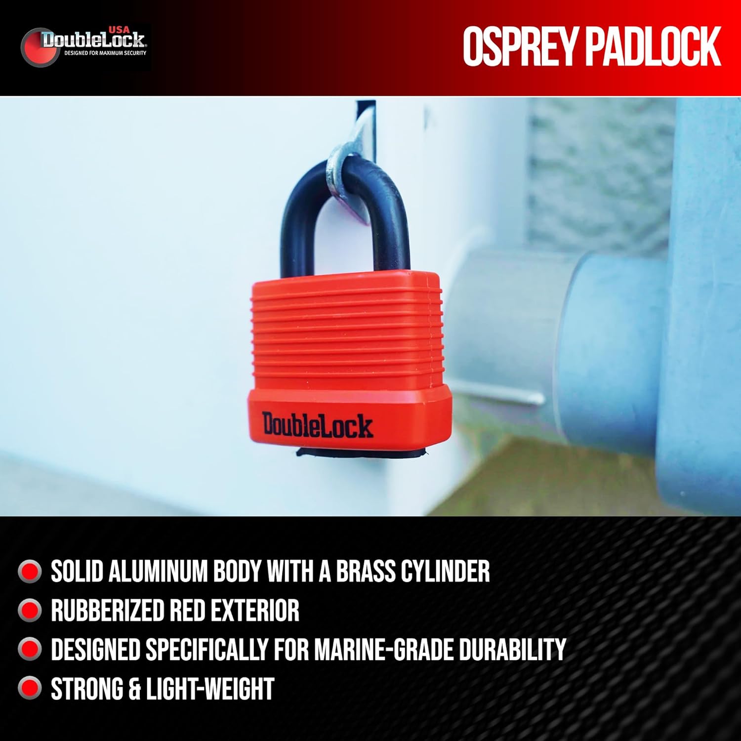 DoubleLock Osprey 50mm Marine Padlock with 7 ft 10mm Heavy Duty Braided Steel Security Cable Solid Aluminum Body Brass Cylinder Weather and Corrosion Resistant Lock Set