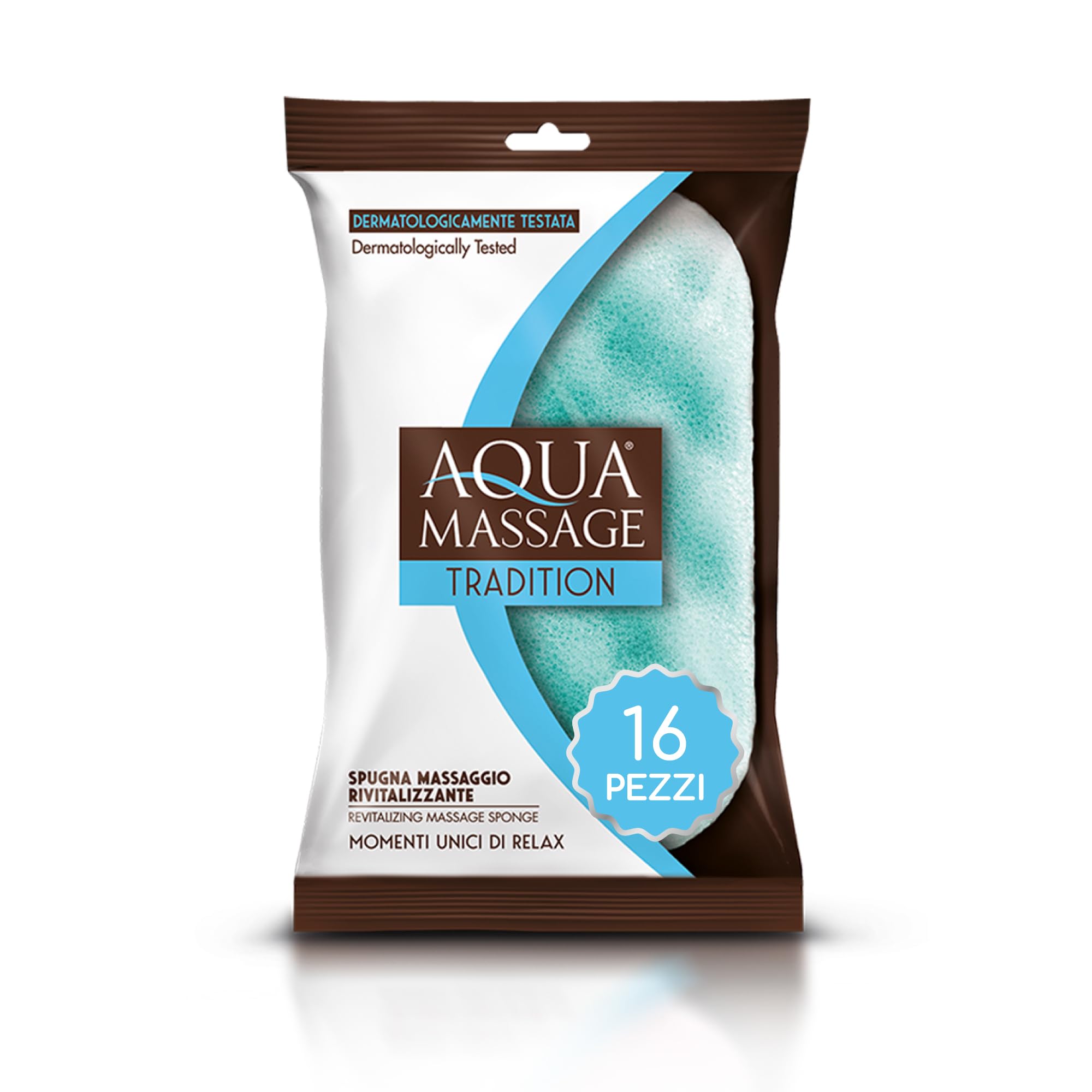 ARIX | 16 gąbek do masażu rewitalizującego Aqua Tradition, gąbka do ciała z drobnymi porami do masażu relaksacyjnego pod prysznicem, produkcja bez freonu, 16 sztuk