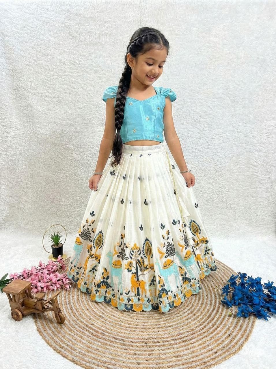 Kids Lehenga Choli for Girls Eid Special Printed Flared Lehenga Set with Blouse