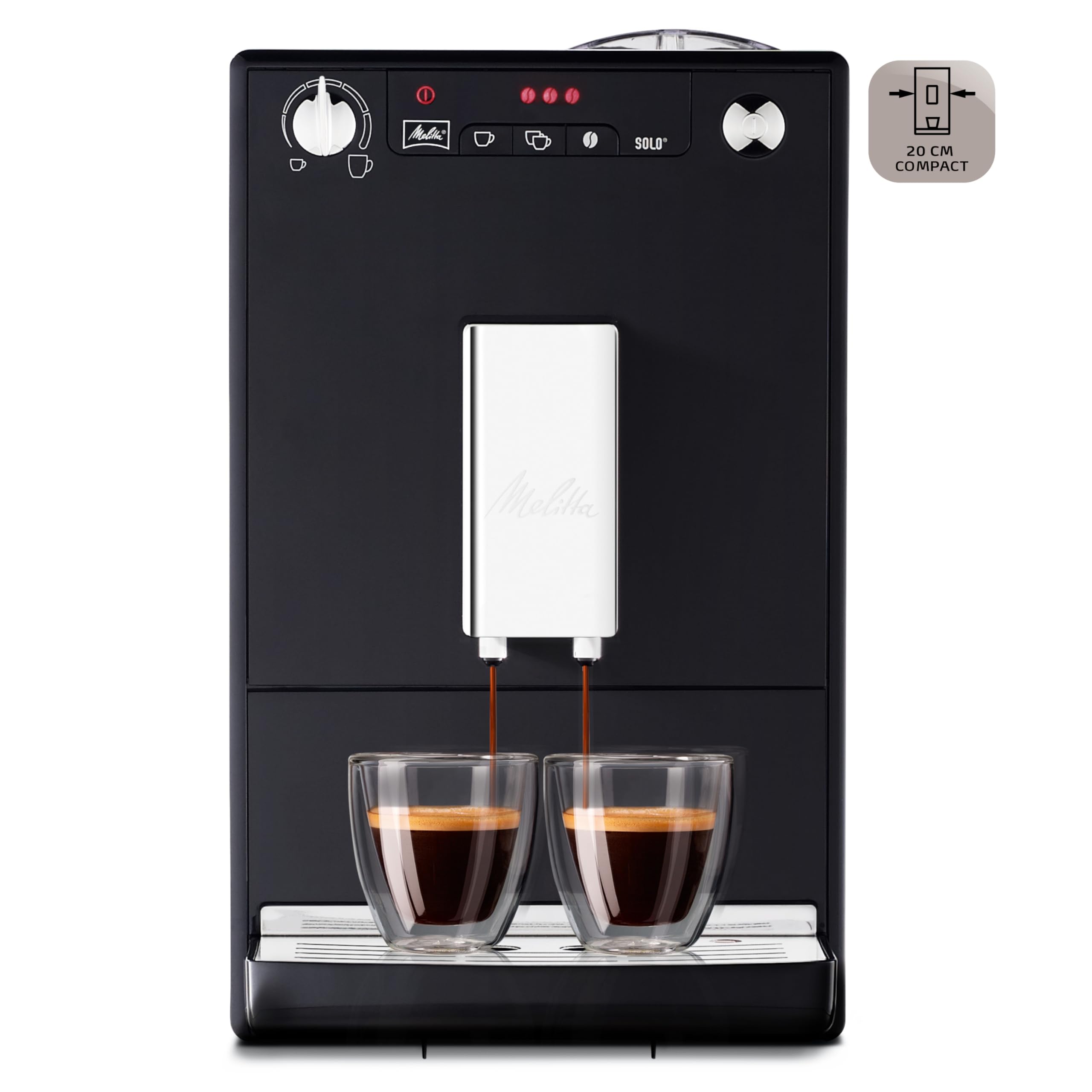 Melitta Solo Noire, Machine à Café à Grains avec Broyeur et Système d'Extraction des Arômes, Affichage LED, Mode 1 à 2 Tasses, Cafetière Expresso, Automatique, E950-201, 1400W