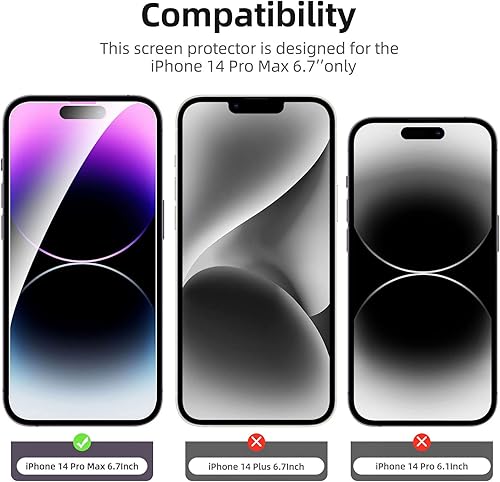 Miniatura 4 de NEW'C Paquete de 4, 2 protectores de pantalla para iPhone 14 Pro Max 6.7 pulgadas + 2 protectores de lente de cámara, protección de sensor, película