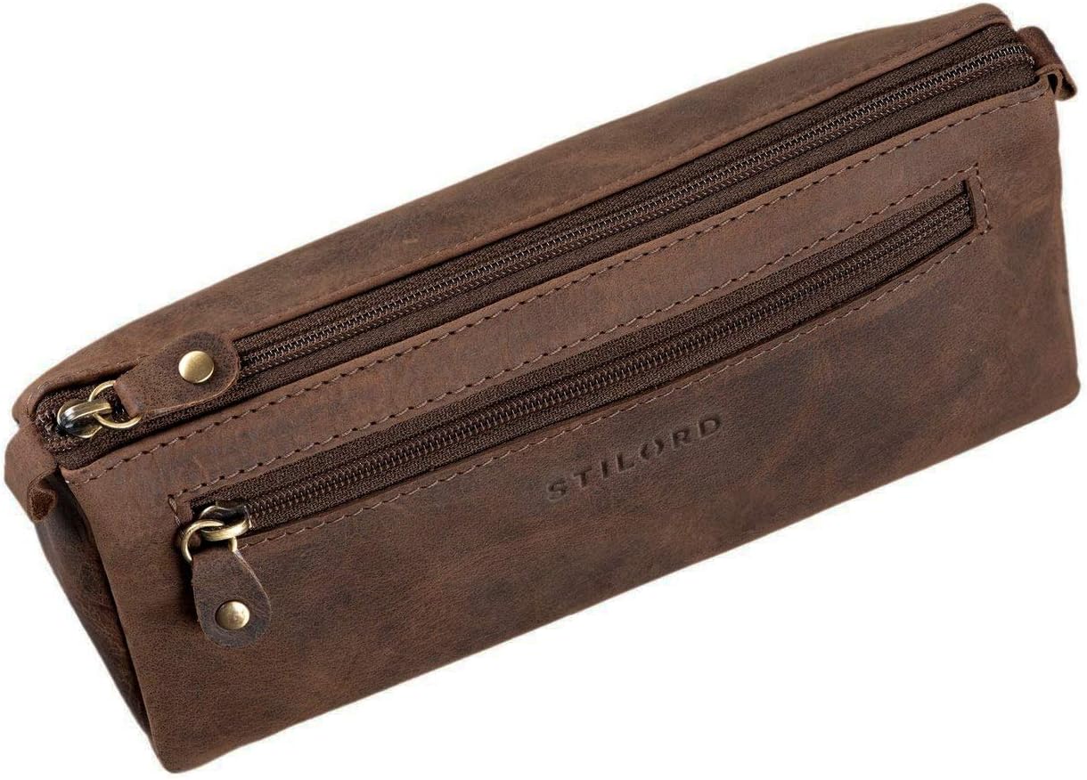 STILORD "Alexis" Leather Pencil Pouch Vintage Pen Case Holder with Zipper for Women Men for School Office in Genuine Leather Colour:Missouri - Image 4