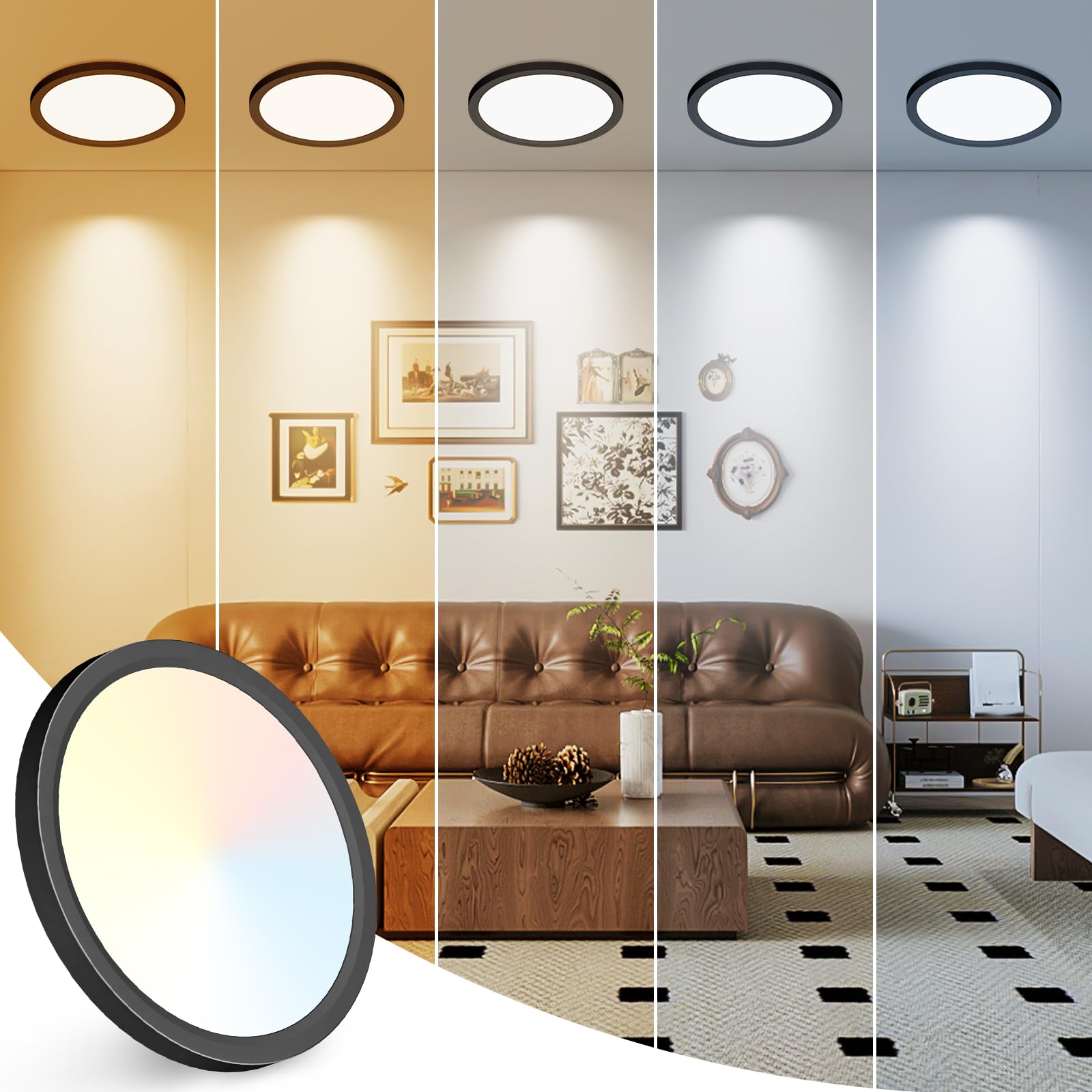 Peasur 7 inch LED Ceiling Light 3000K 3500K 4000K 5000K 6500K Adjustable Flush Mount Light Fixture 1500LM 15W