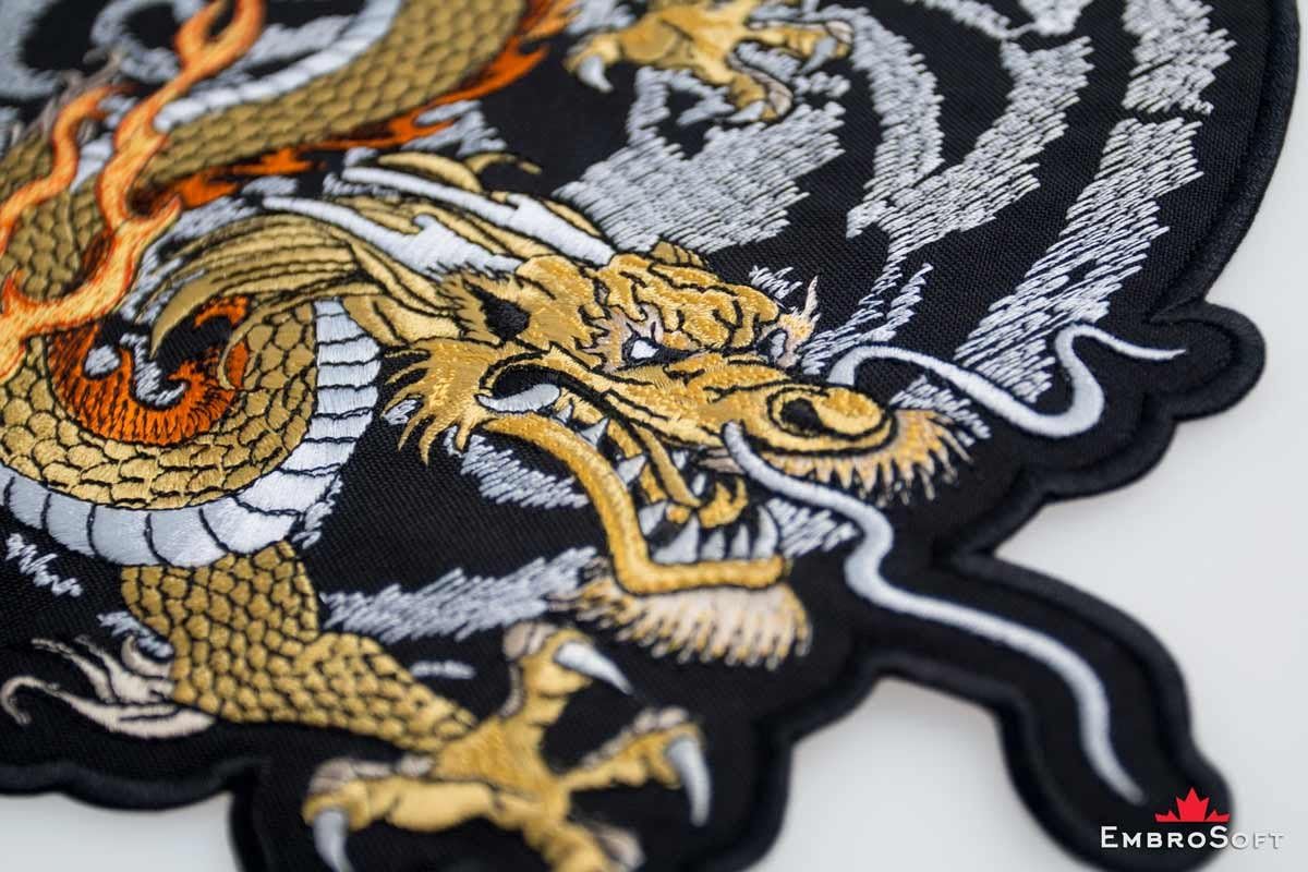 Power Dragon Embroidered Patch Iron On (5.3" x 6.4", Turned to The Right Side)