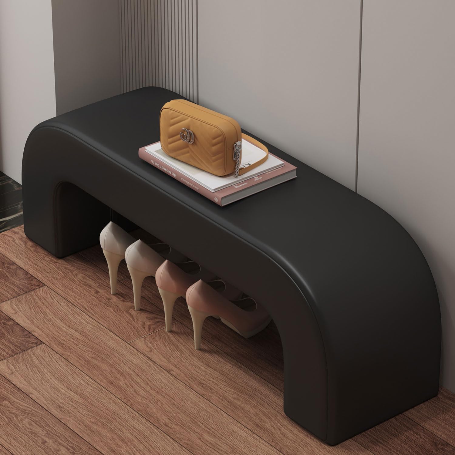 Banc à chaussures en bois et banquette rembourrée pour entrée et lit