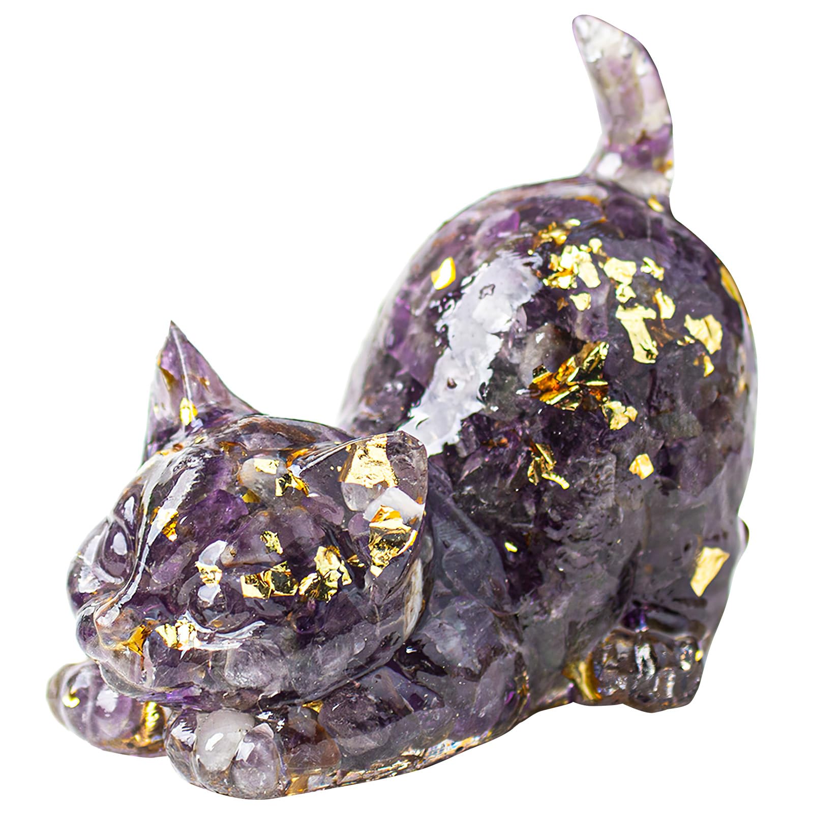 Amethyst Crystal Cat Figurine 1.6” Valentines Cat Gifts for Her Hand-Carved Gemstone Statue