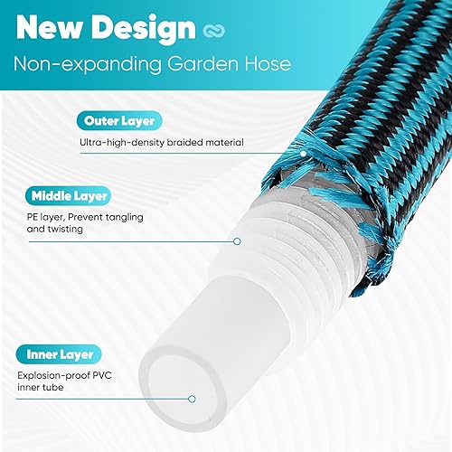 Miniatura 2 de Manguera de jardín de 50 pies, manguera de agua no expansible, ultra ligera, sin torceduras, resistente, flexible, resistente a la abrasión para