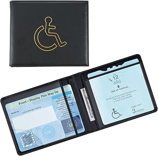 Disabled Badge and Timer Holder Black PU Leather Disabled Badge Holder Parking Permit Wallet Protector Security Lock Holder for Car Disability Hologram Safe Discreet Cover