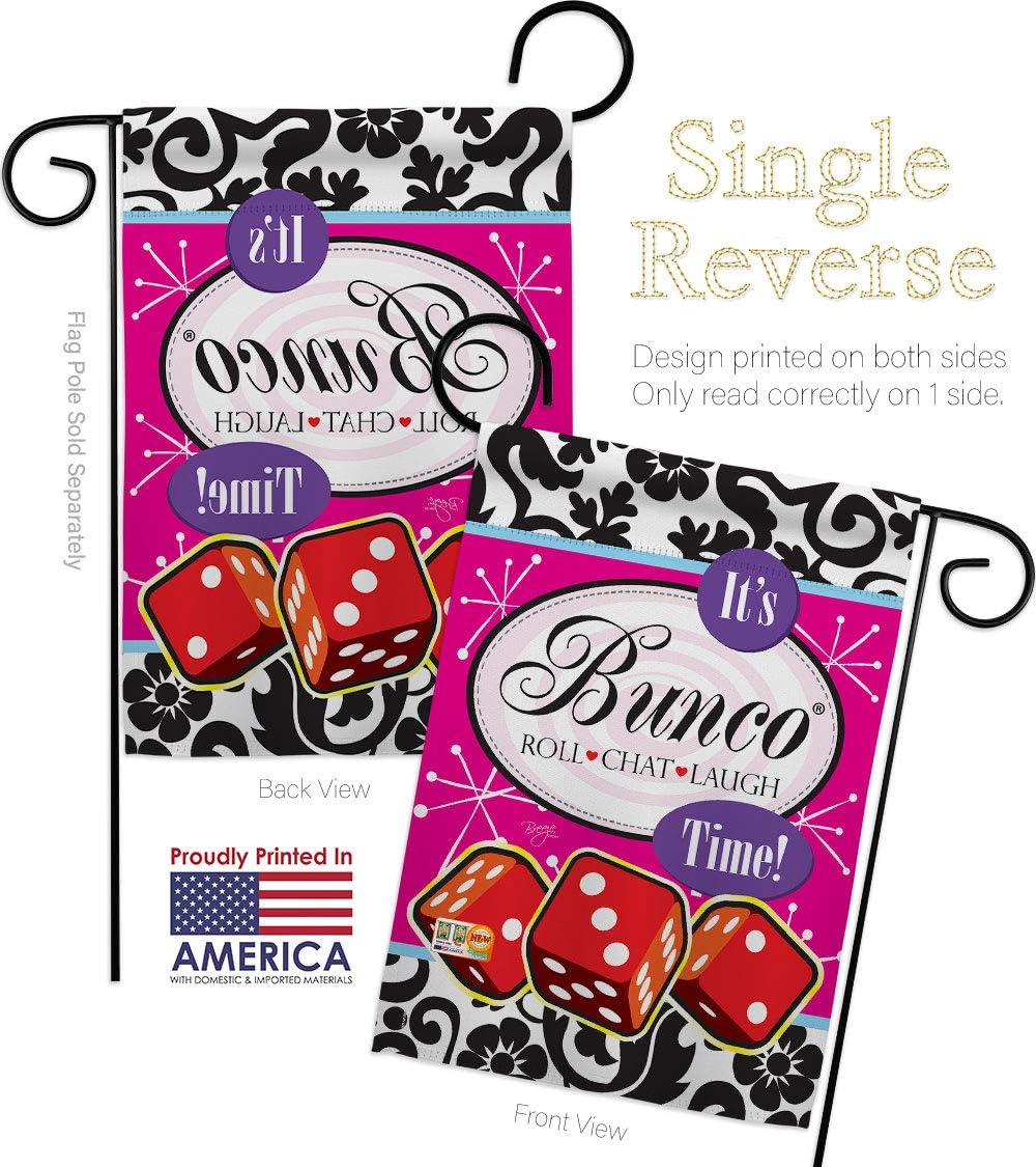 Its Bunco Time Garden Flag Set Wall Holder Interests Game Night Dice Poker Bingo Hobbies Leisure Activity Small Decorative Gift Yard House Banner Made In USA 13 X 18.5