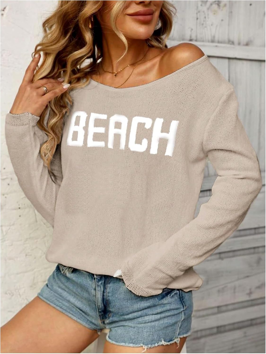 COZYEASE Women's Beach Cover Up Letter Print Long Sleeve Crochet Sweater image 4