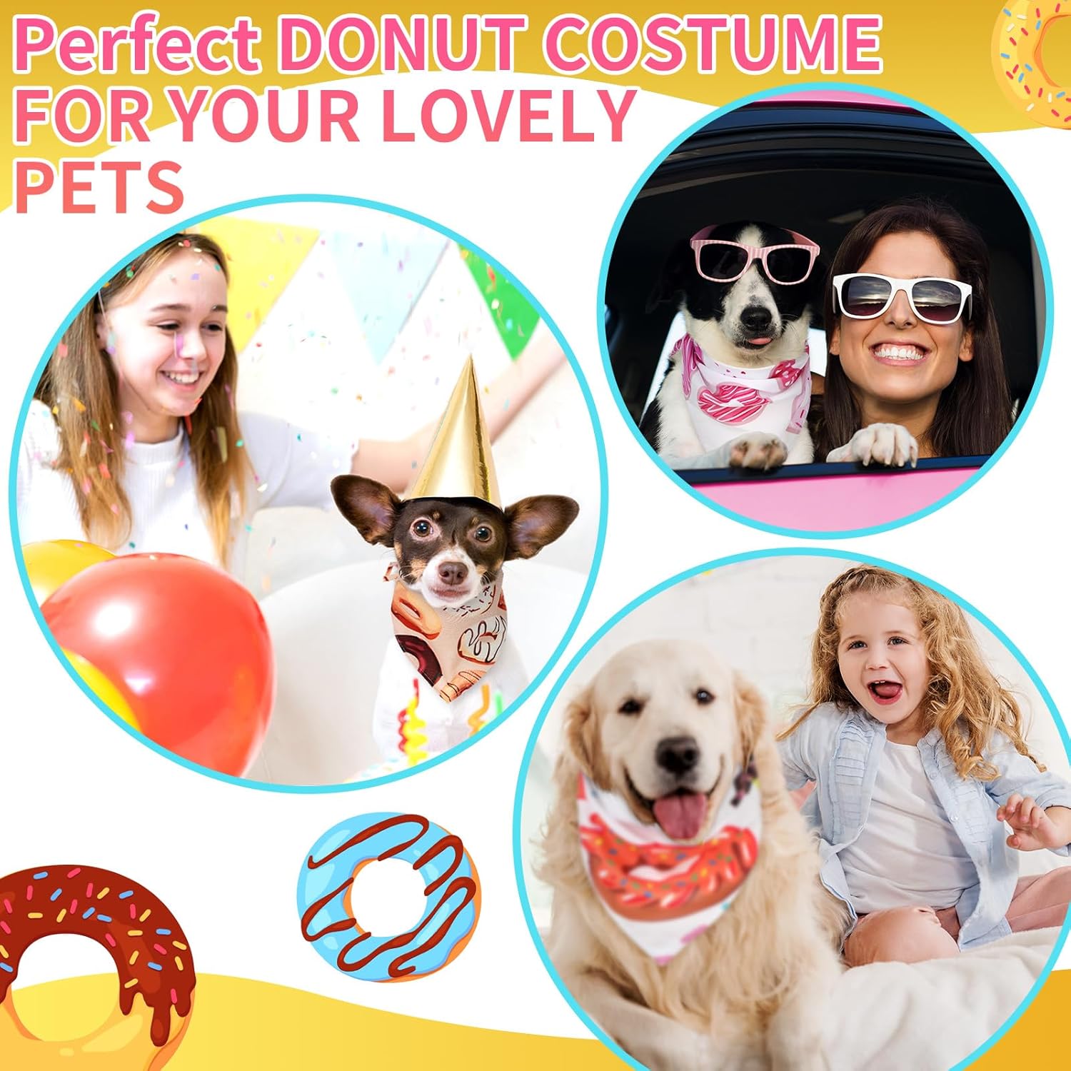 150 Pcs Donut Dog Bandanas Bulk Pet Bibs Colorful Triangle Scarf Donut Pet Bandanas for Medium Large Dogs Spring Summer Candy Theme Birthday Costume Decor