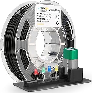 AMOLEN PLA Filament,1.75mm 3D Printer Filament, Conductive Black Printing Filament PLA Dimensional Accuracy +/- 0.02 mm, Fit Most FDM Printer, 200gConductive Black