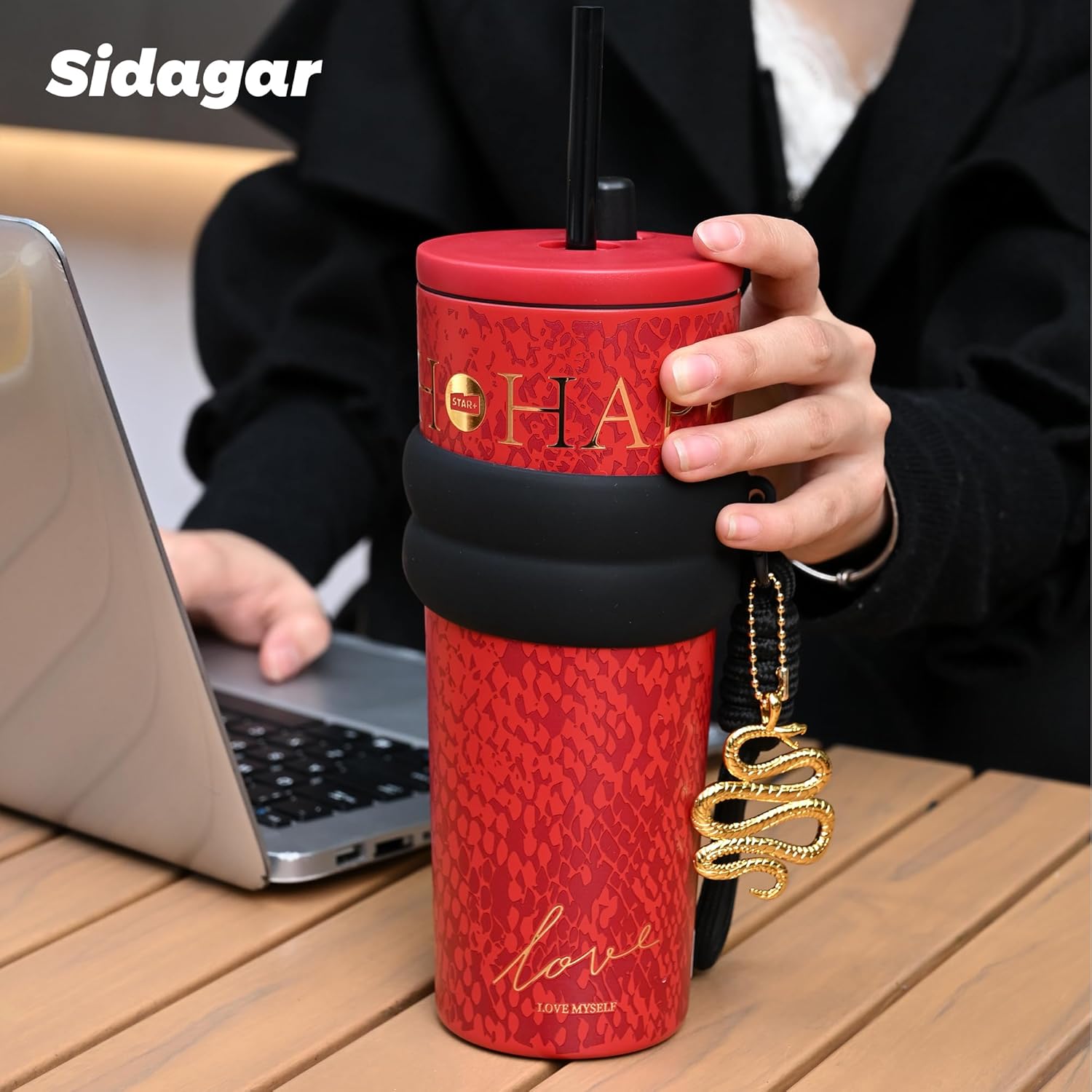 24 oz Tumbler with Lid and Straw, Insulated Coffee Mug Leak Proof, Portable Iced Travel Water Bottle, Reusable Thermal Coffee Cup, Gifts for Women, Red - Image 4