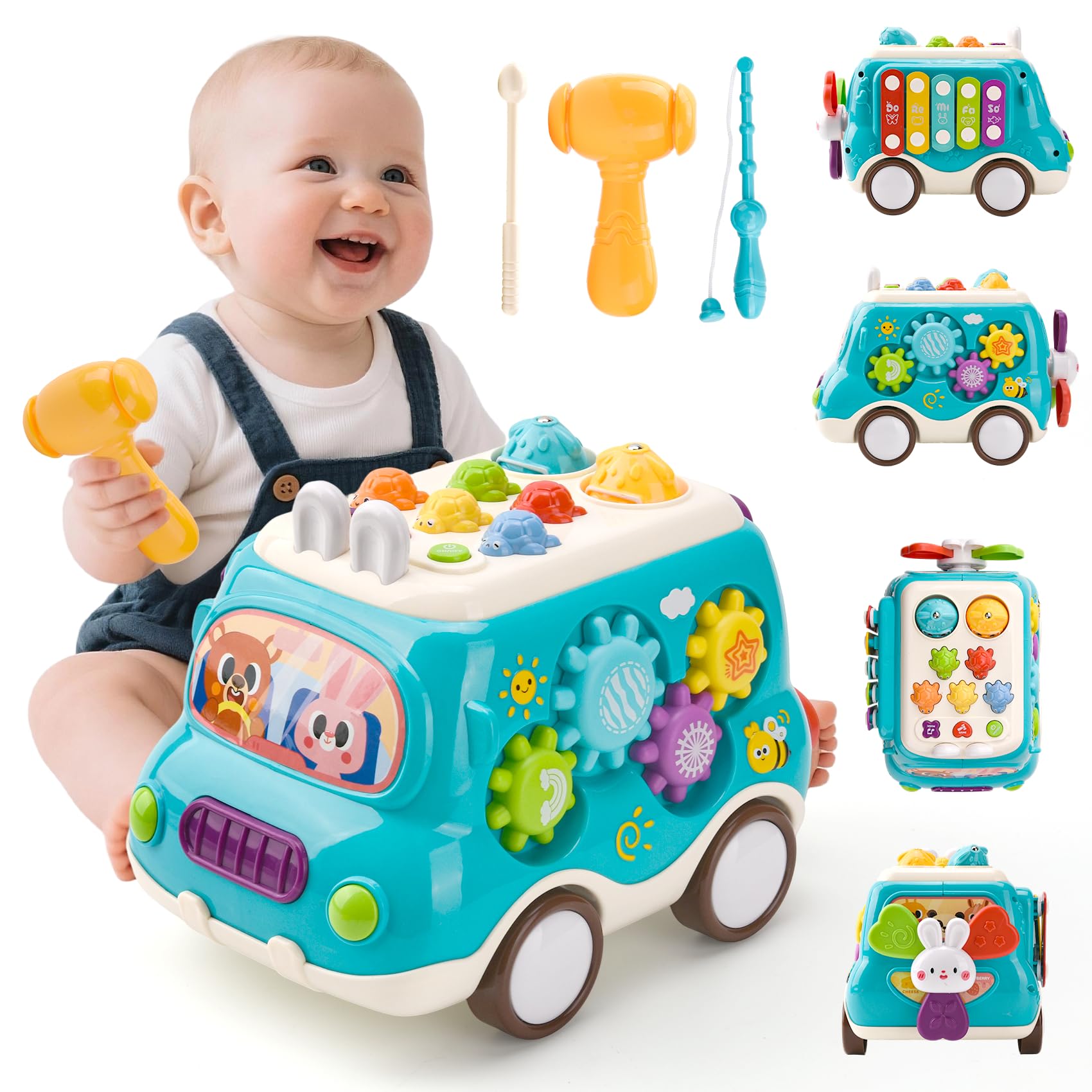 Juguetes Niños 1 Año, Juguetes Montessori Coche con Xilofono Infantil, Musical Juguetes Bebes 12-18 Meses, Montessori Juguetes Educativo Juegos 1 2 Años, Regalo Bebe Niño Niña 1 Año (Azul)