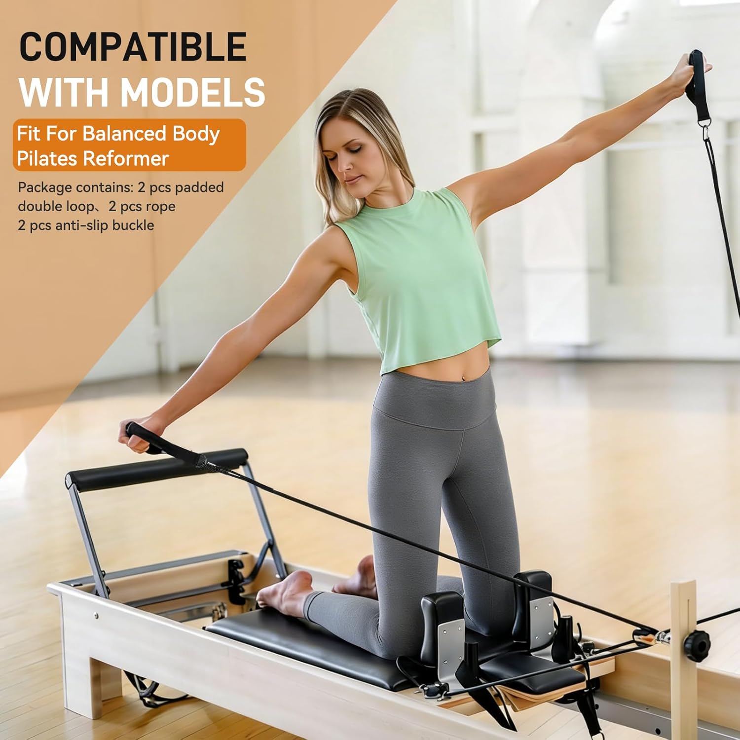 Rope and Padded Double Loop Kit for Balanced Body Pilates Reformer, Straps with D Rings and Adjustable Length Rope for Studio, for Clinical, for Allegro 1 Pilates Reformers Equipment