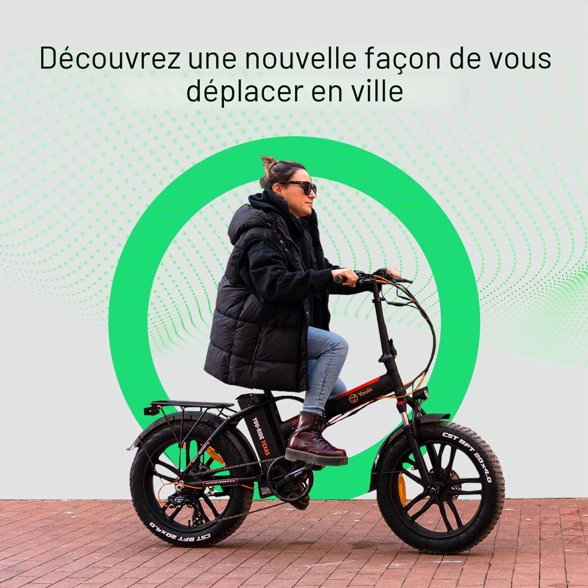 Youin Texas Vélo électrique Pliable Tout-Terrain Moteur 250 W Vitesse 25 km/h Autonomie 45 km Freins à Disque Batterie 36 V 10 Ah Roues 20" Fat