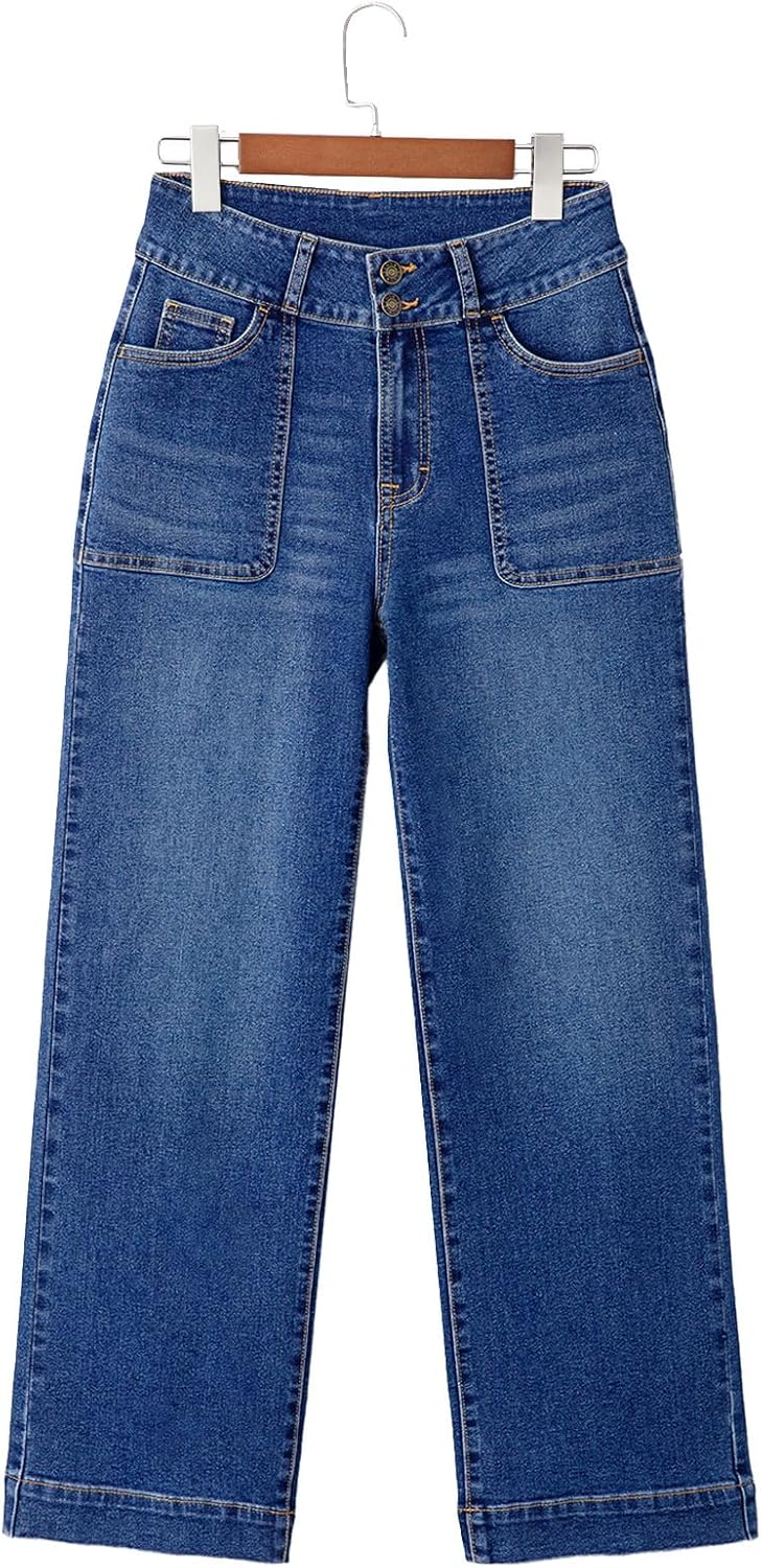 Sidefeel Women's Wide Leg Jeans High Waisted Stretchy Tummy Control Straight Leg Denim Pants - Image 9