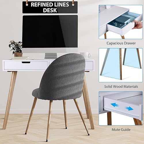 Miniatura 5 de SUPER DEAL Escritorio moderno para computadora de mediados de siglo, escritorio moderno para computadora portátil con dos cajones de almacenamiento