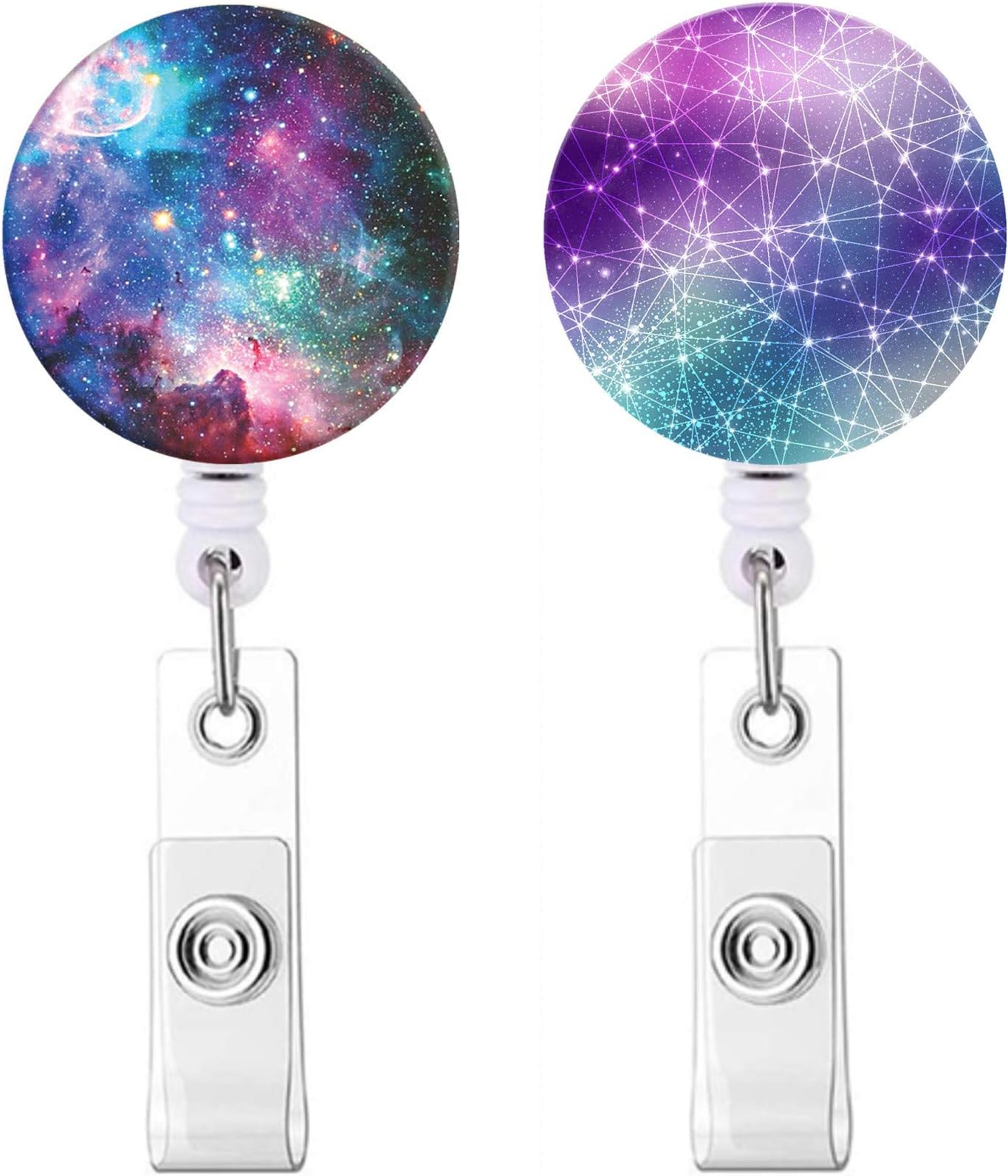 Badge Holder ID Badge Reels with Clip Retractable Badge Holder for Office Student Doctor Nurse (Starry Sky 2 Pack)