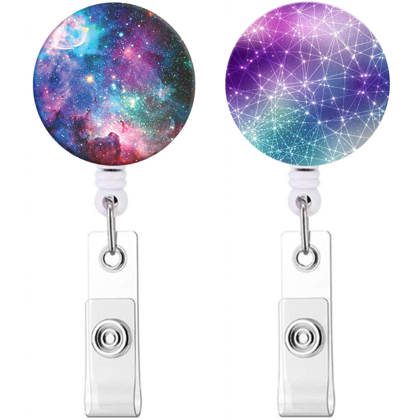 Badge Holder ID Badge Reels with Clip Retractable Badge Holder for Office Student Doctor Nurse (Starry Sky 2 Pack)