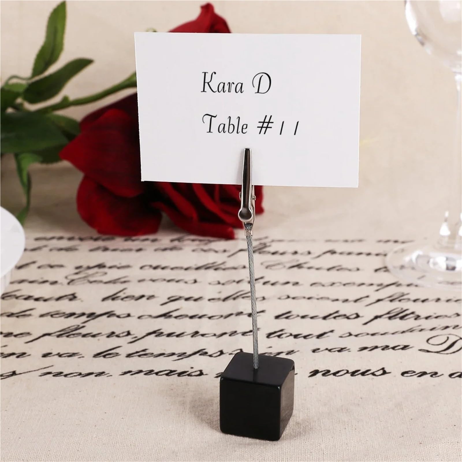 Lot de 10 clips mémo noirs en acier inoxydable avec base cube, organiseur de bureau, trombones photo pour tables, magasins, étiquettes, bureau, fête de mariage