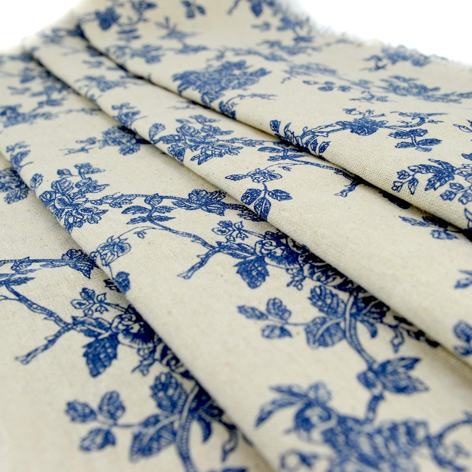 Amazon.com: Linen Cotton Printed Fabric for Home Decoration and Crafting by  The Meter(Classical Blue Floral Pattern)