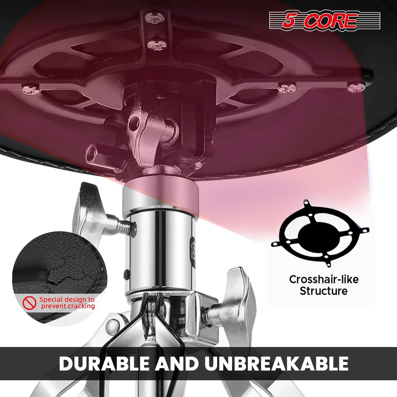 5 CORE Drum Throne 5" Padded Velvet Top 24" Swivel Adjustable Guitar Stool Heavy Duty 310Lb Capacity for Adults & Kids Red - DS CH RED VEL HD