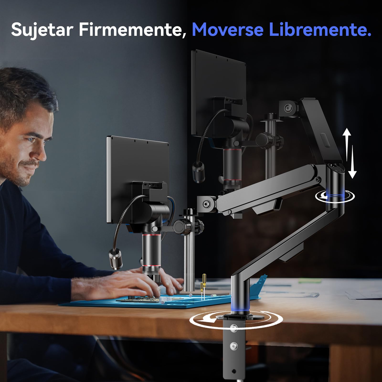 TOMLOV TM3K-3D MAX 10,1" Microscopio Digital IPS con Lentes Duales Magnéticos, Microscopio 3D HDMI de Soldadura para Adultos, Magnificador Monedas 3K, LED, Alfombra para Soldar, Brazo Flexible, 64GB