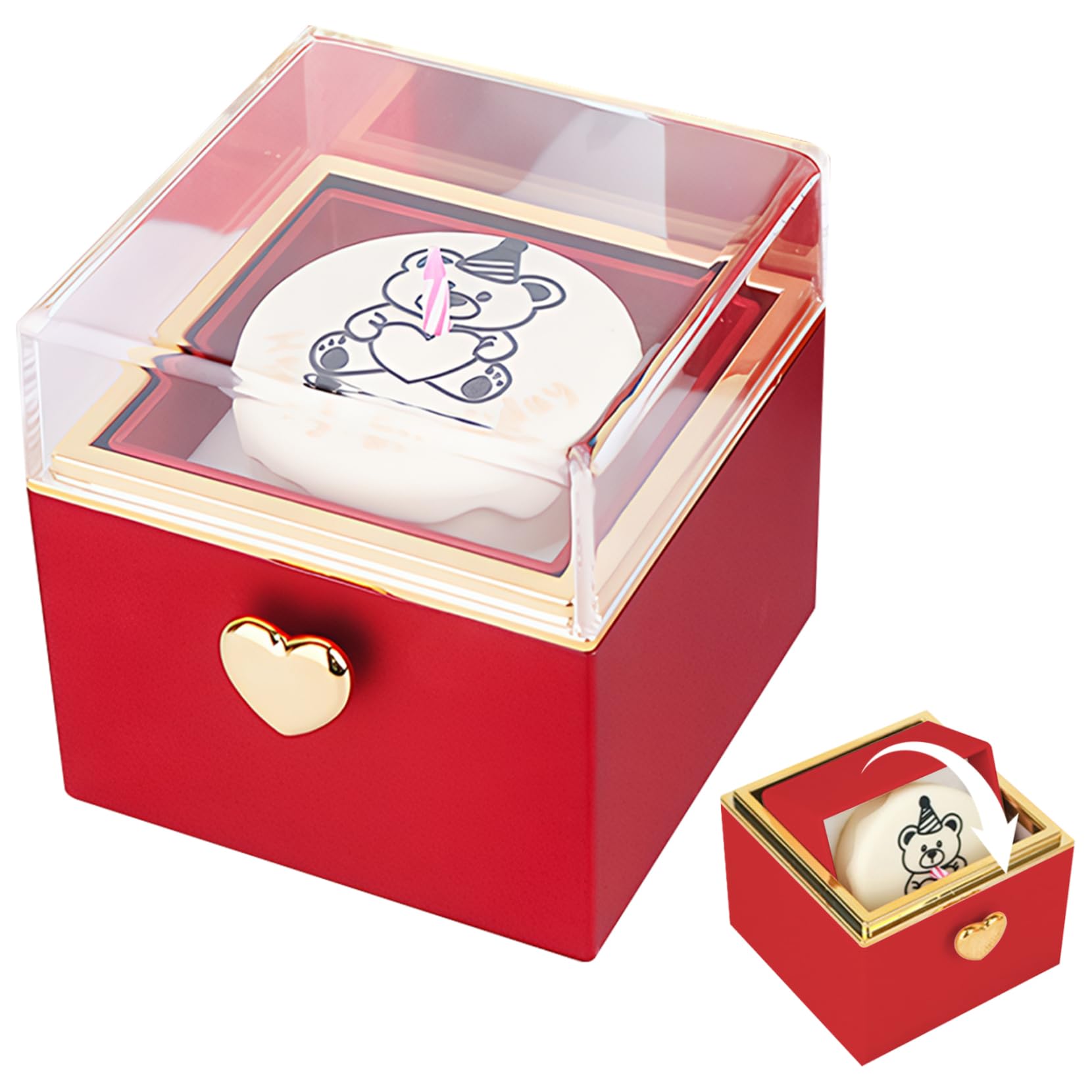 Boîte cadeaux proposition ours rouge avec boîte à bijoux rotative automatique