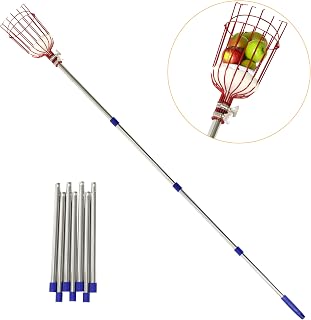 Trademark Innovations Fruit Picker Pole with Basket Telescoping, Adjustable Pole, Citrus Picker, Apple Pcker, Avocado Picker 30 to 140 Inch Long Handle