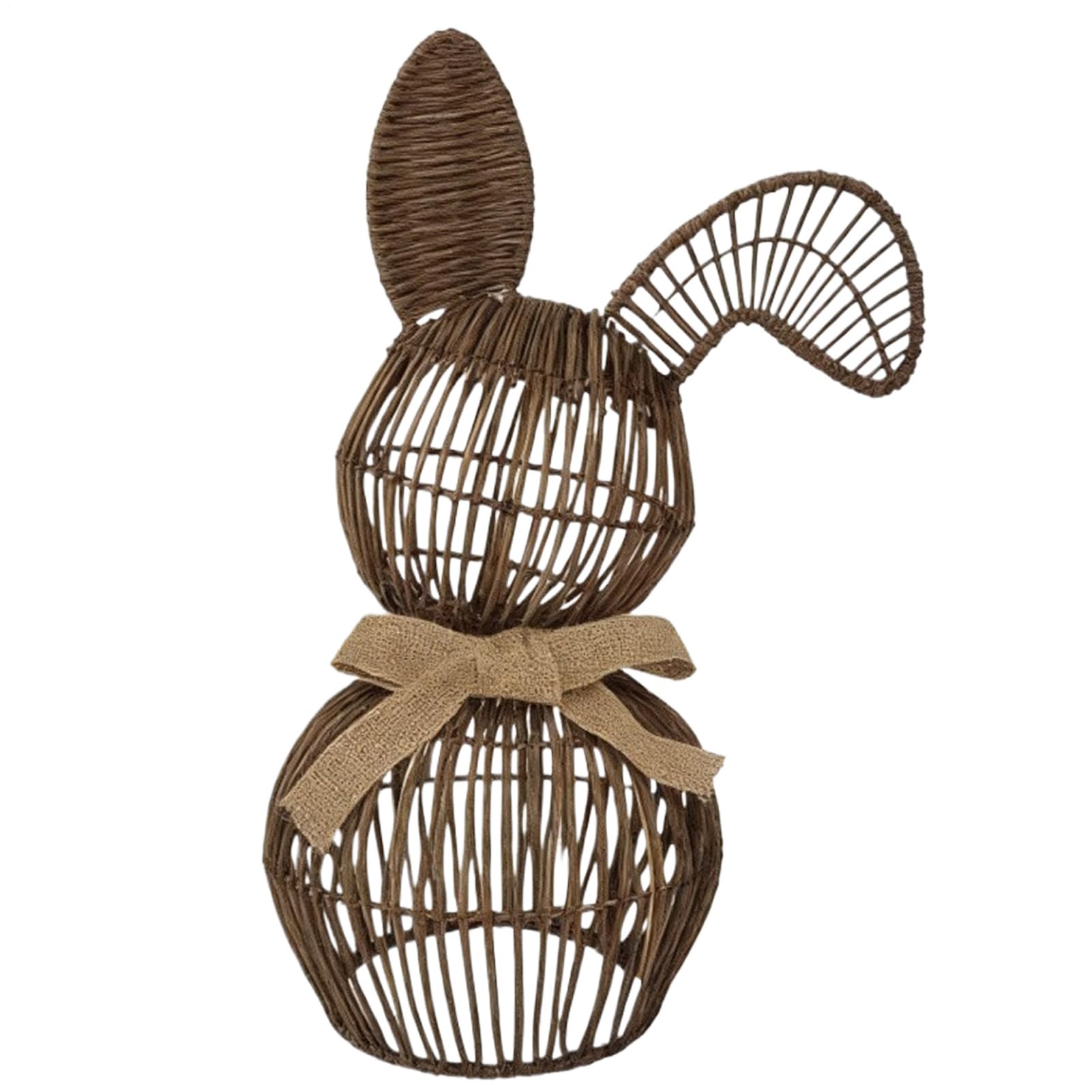 Décorations Lapin de Pâques en rotin artificiel avec nœud pour table