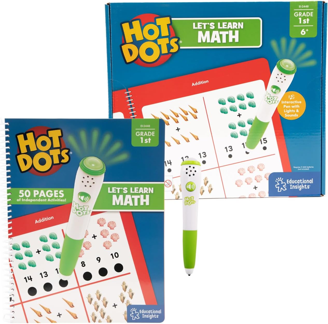 Educational Insights Hot Dots Let's Learn 1st Grade Math, Math Activity Workbook, Ages 6-7