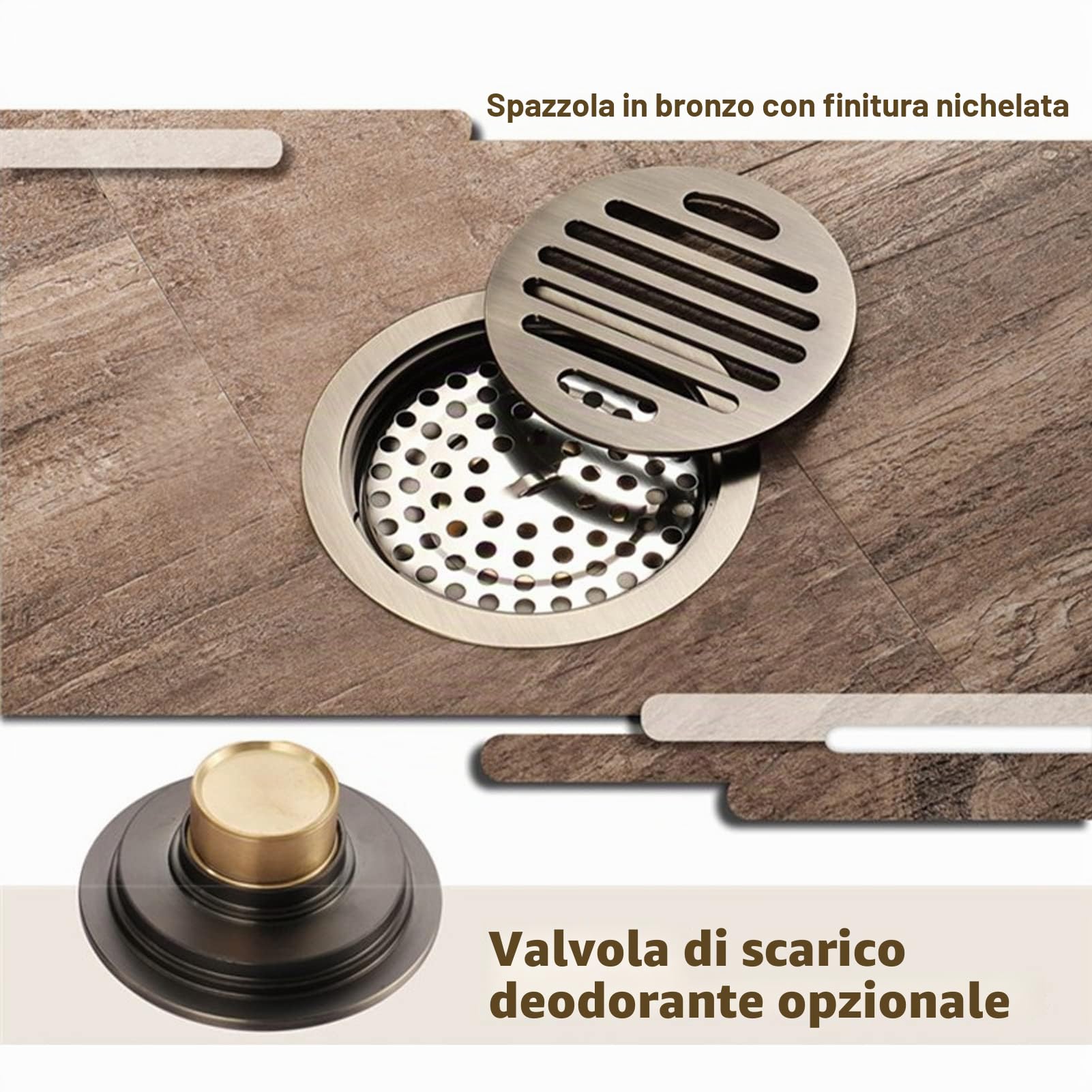 Piletta Doccia, Piletta a Pavimento Tonda Scarico Doccia Scarico Doccia Antiodore Piletta Doccia Circolare in Rame con Scarico Chiaro per Lavelli Vasche da Bagno e Docce
