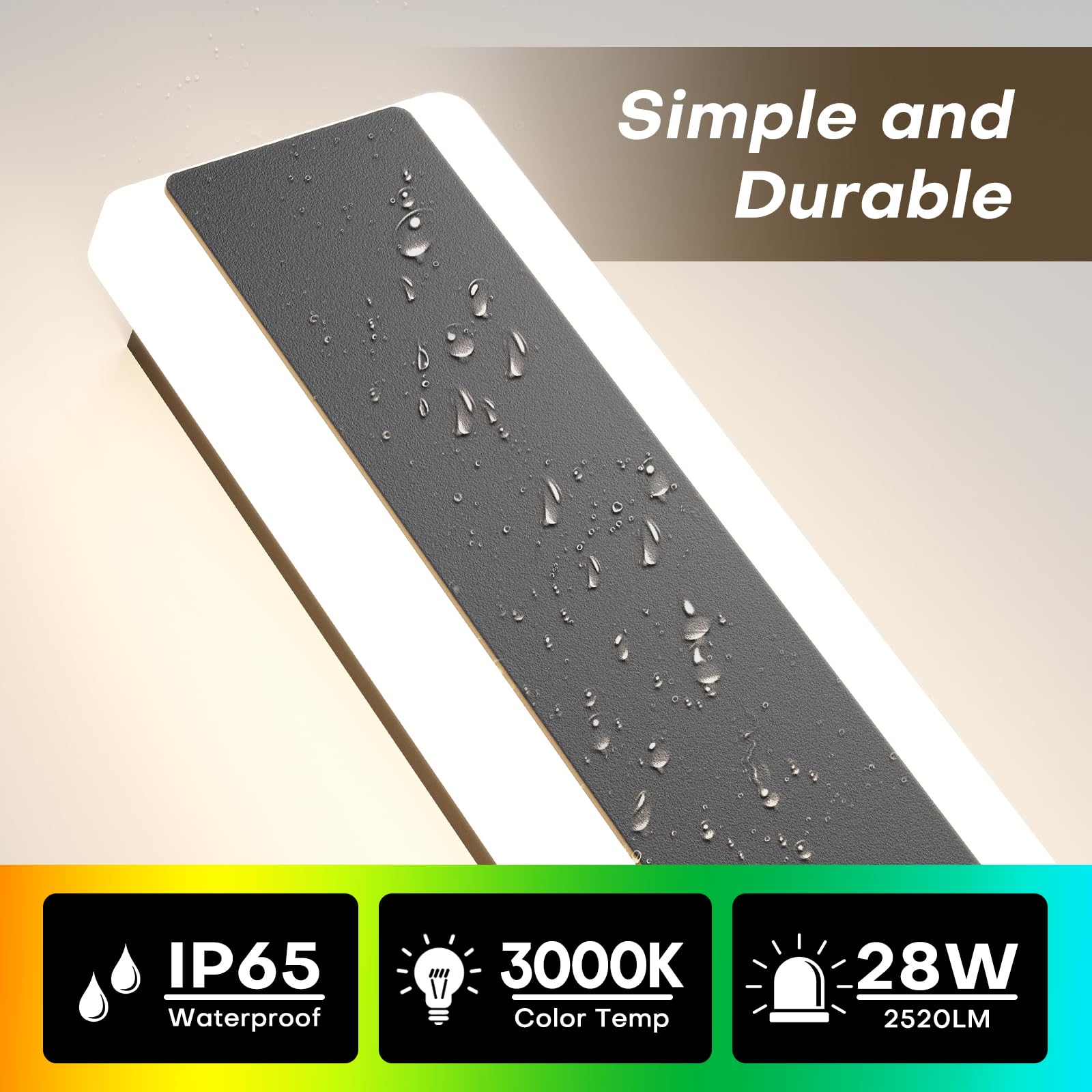 AOOTUYA 60cm Outdoor LED Wall Lights Black, 28W 3000k Warm White Light IP65 Waterproof Outside Porch Wall Lights - Image 2