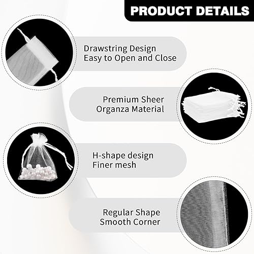 Miniatura 4 de Bolsas de organza, bolsas de organza blanca, 50 unidades, bolsas de organza transparente de 3 x 4 pulgadas, bolsas de regalo de joyería, bolsas de