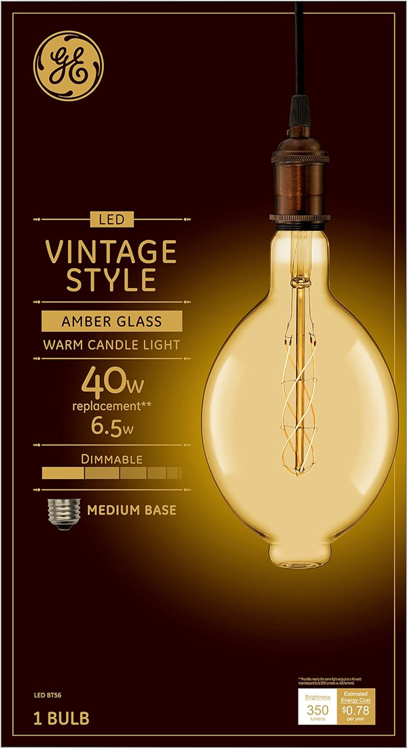 Tор Rаtеd GE Lighting 93100101 Amber Vintage Glass LED Light Bulb, Dimmable, 1-Pack