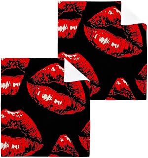 2-Pack Cotton Hand Towels, Absorbent Microfiber Washcloths for SPA, Gym, Hotel & Bathroom, 12x12in, (Red Lips)
