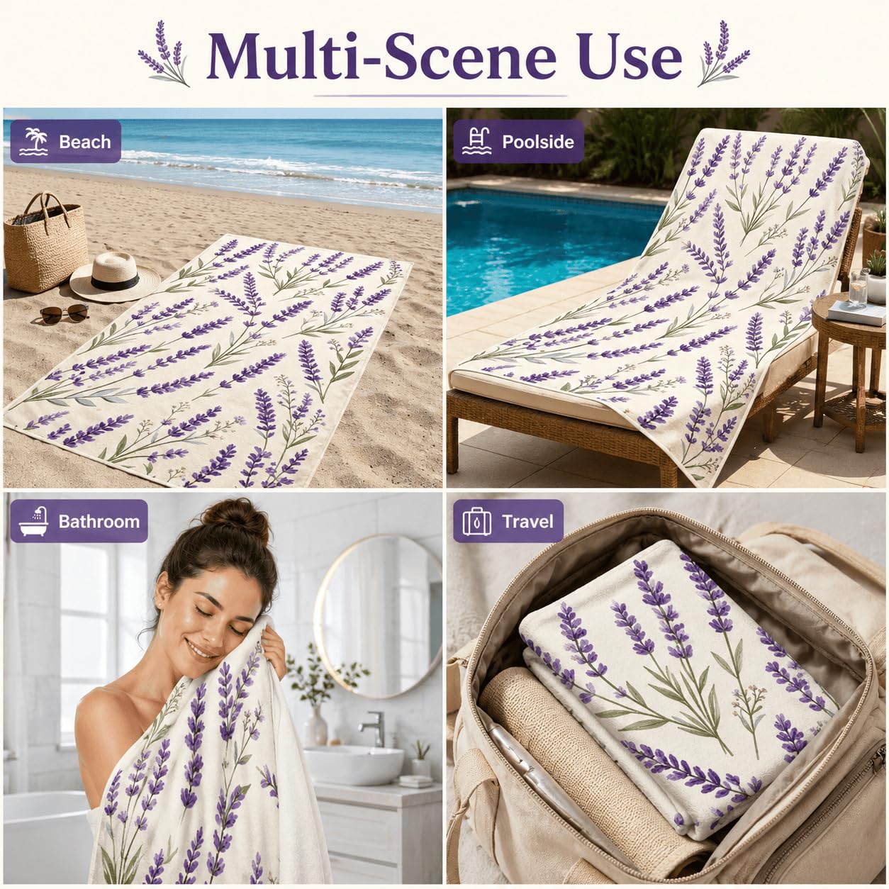 Serviette de Plage Tiges De Lavande Microfibre Rapide 200x200 cm