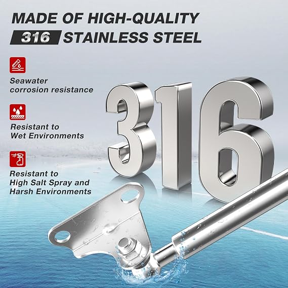 Vepagoo 15 inch 10Lb/45N Stainless Steel Gas Struts Shock for Boat Hatch, Marine Spring Prop Lift Support with Brackets for RV Bed Cabinet Trap Door Storage Box Lid, 2pcs (1pair)