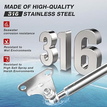Vepagoo 15 inch 10Lb/45N Stainless Steel Gas Struts Shock for Boat Hatch, Marine Spring Prop Lift Support with Brackets for RV Bed Cabinet Trap Door Storage Box Lid, 2pcs (1pair)