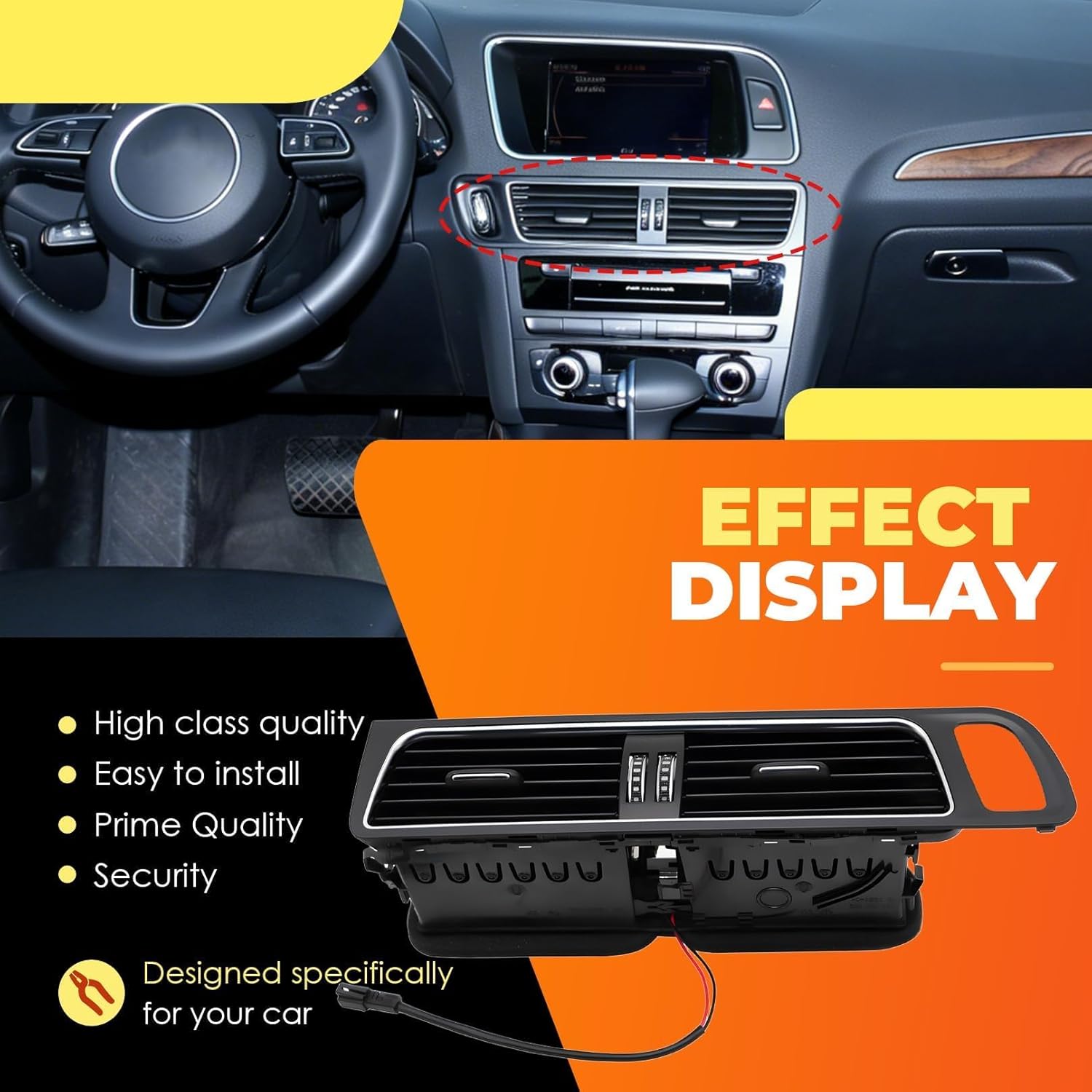 8R1820951L Car Front AC Vent Grille Outlet Panel Compatible with Q5 2009-2017 Dashboard Vent 8R1820951GWVF