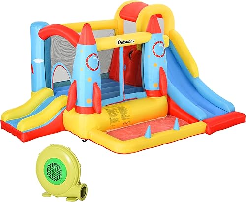 Outsunny 4 en 1 castillo de salto inflable para niños con 2 toboganes, pared de escalada, trampolín, y área de piscina de agua