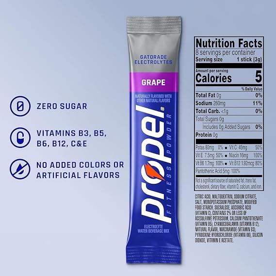 Propel Zero Sugar Electrolyte Powder Packets, Grape Flavor, 48 Count Box