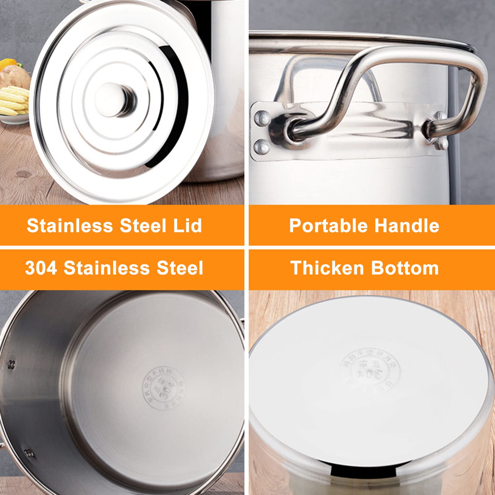 Lar Set di pentole in acciaio inox con coperchio, fondo Cosite a 3 strati, per zuppe a induzione, 50 x 28 cm e 30 x 20 cm ad alta capacità