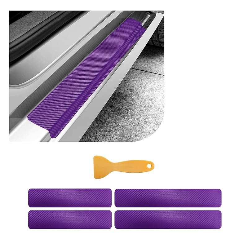 Dickno Kit Protetor de Soleira para Porta de Carro 3D Fibra de Carbono PVC Roxo 4 peças