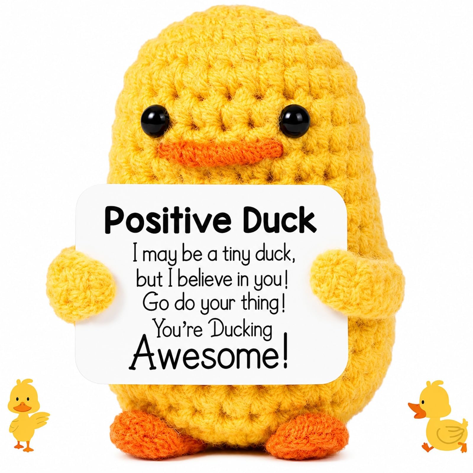 Maccyi Positive Duck,Positive Crochet Animals,Emotional Support Gift,Good Luck Gifts,Funny Mini Knitted Duck Doll,Gift for Women Men Friend Birthday Encouragement Leavers,Office Home Desk Decor